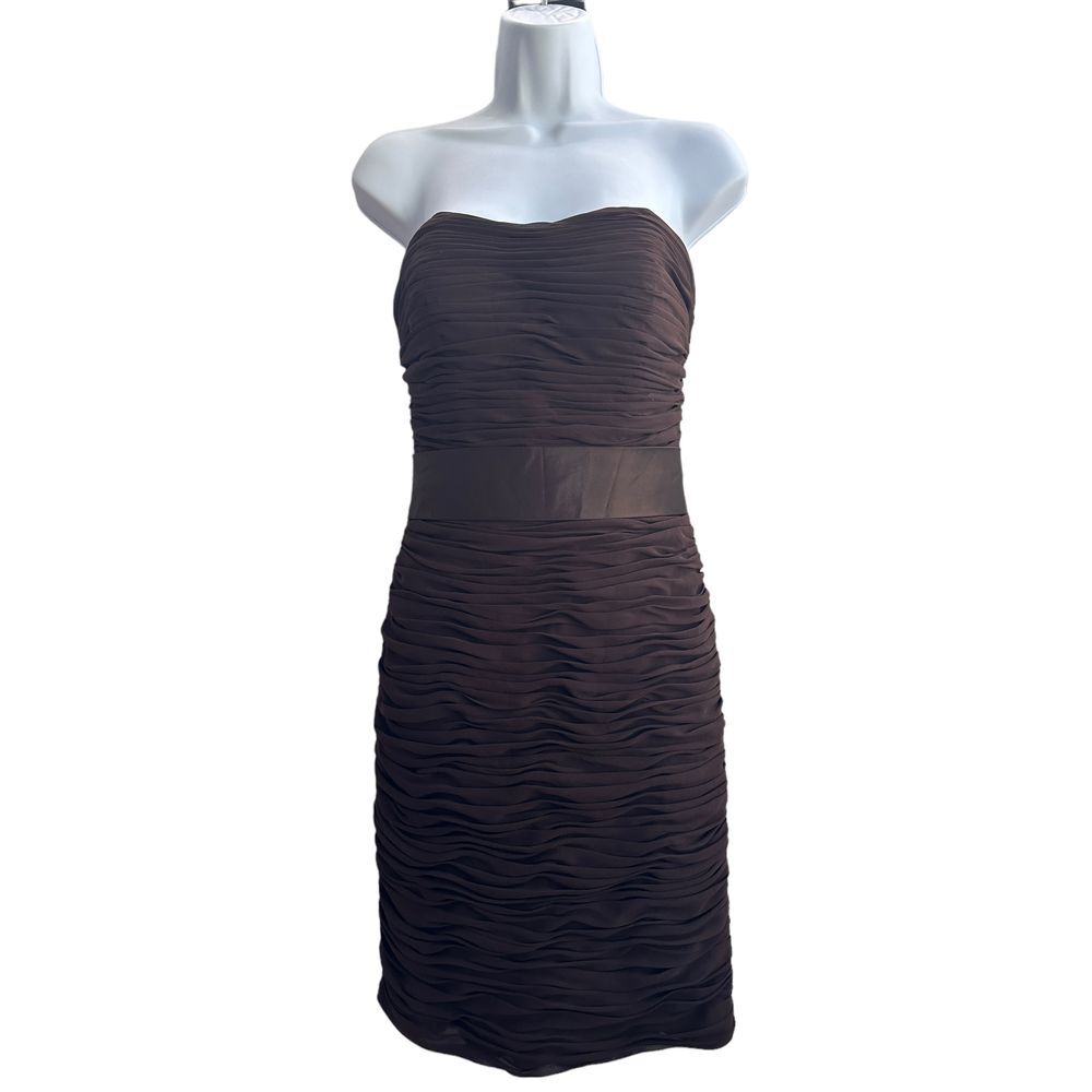 Bill Levkoff Brown Strapless Dress Ruched Bridesmaid Prom Formal Dress Size 4